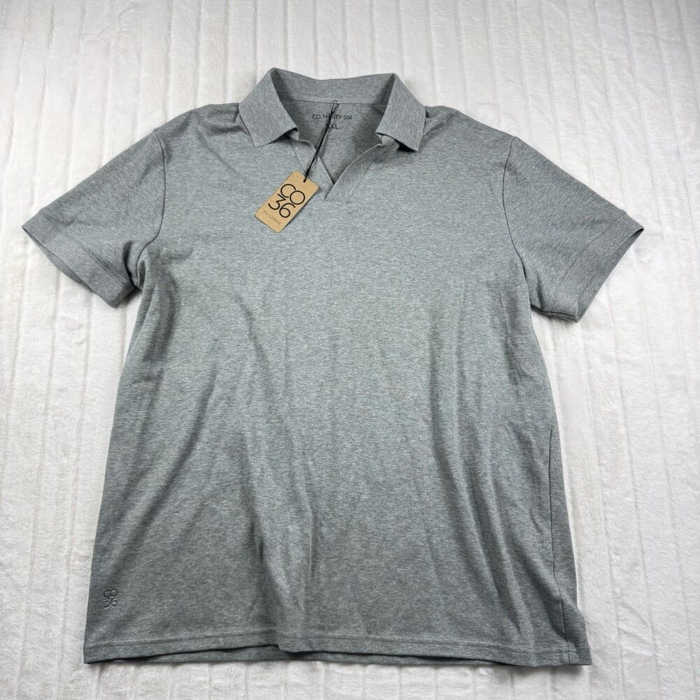 Co Thirty Six Polo Shirt Men's 2XL Heather Gray Stretch Comfort Buttonless NWT